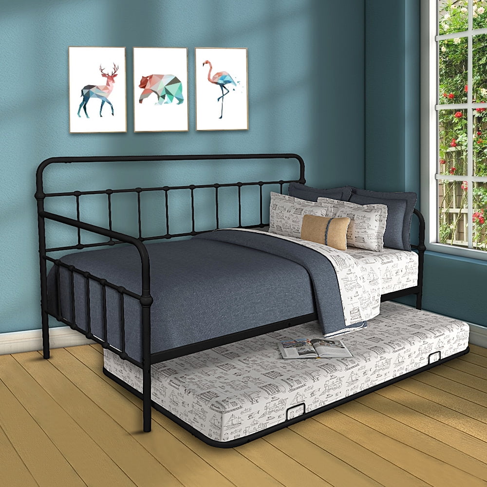 Enyopro Twin Daybed with Included Trundle, Premium Steel Slat Support, Twin Size Platform Bed Fram for Living Room Guest Room