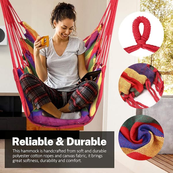 Ourdoor Hanging Hammock Chair - Comfortable Tree Swing Chair Without Pillows 330 lbs. Weight Capacity (Rainbow)