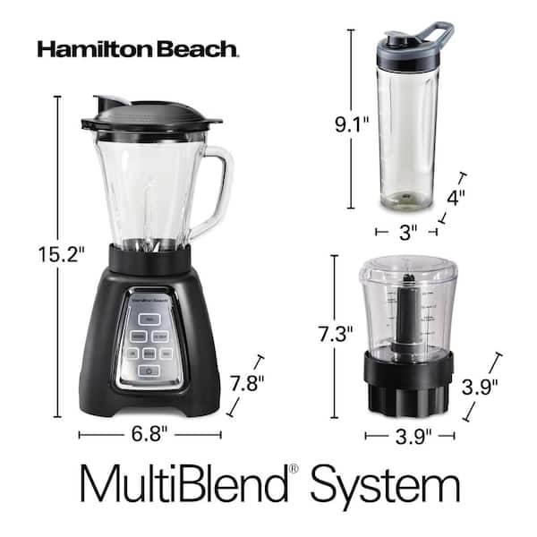 Multiblend 52 oz. 6-Speed Black Countertop Blender with Glass Jar and Travel Jar and Food Chopper