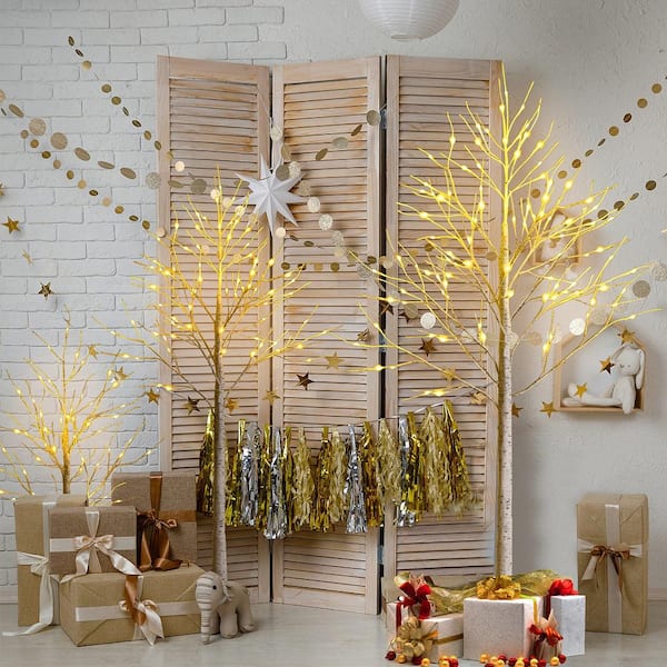 5 ft. Pre-Lit White Birch Tree Artificial Christmas Tree Twig Birch Tree Christmas Decor