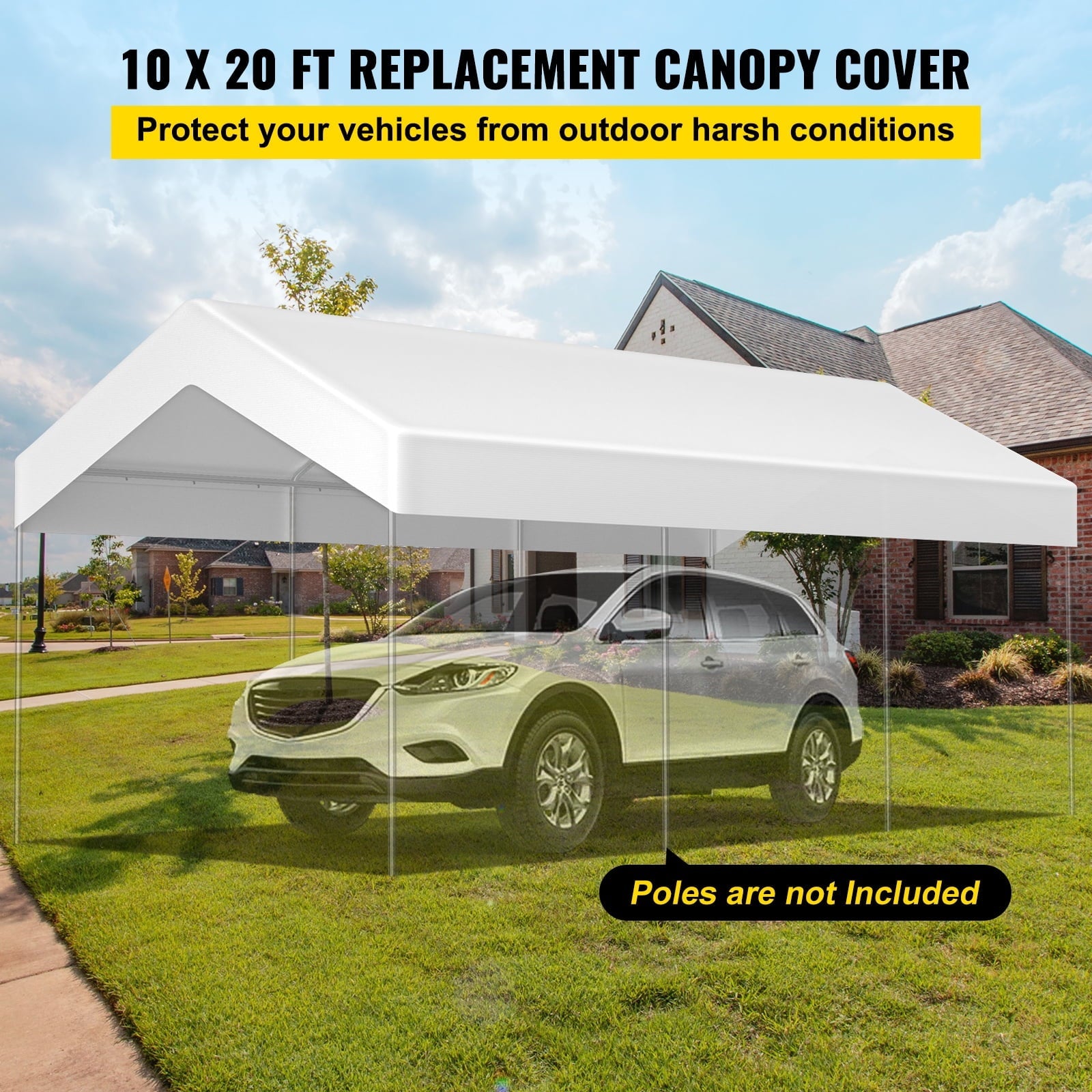 BENTISM Carport Replacement Canopy Cover Replacement Tarp Carport Cover 10 x 20 ft