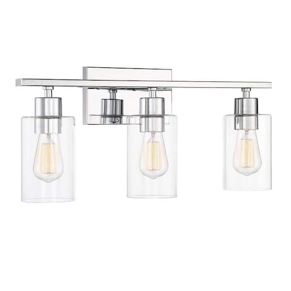 Lambert 22 in. W x 9.75 in. H 3-Light Polished Chrome Bathroom Vanity Light with Clear Glass Shades