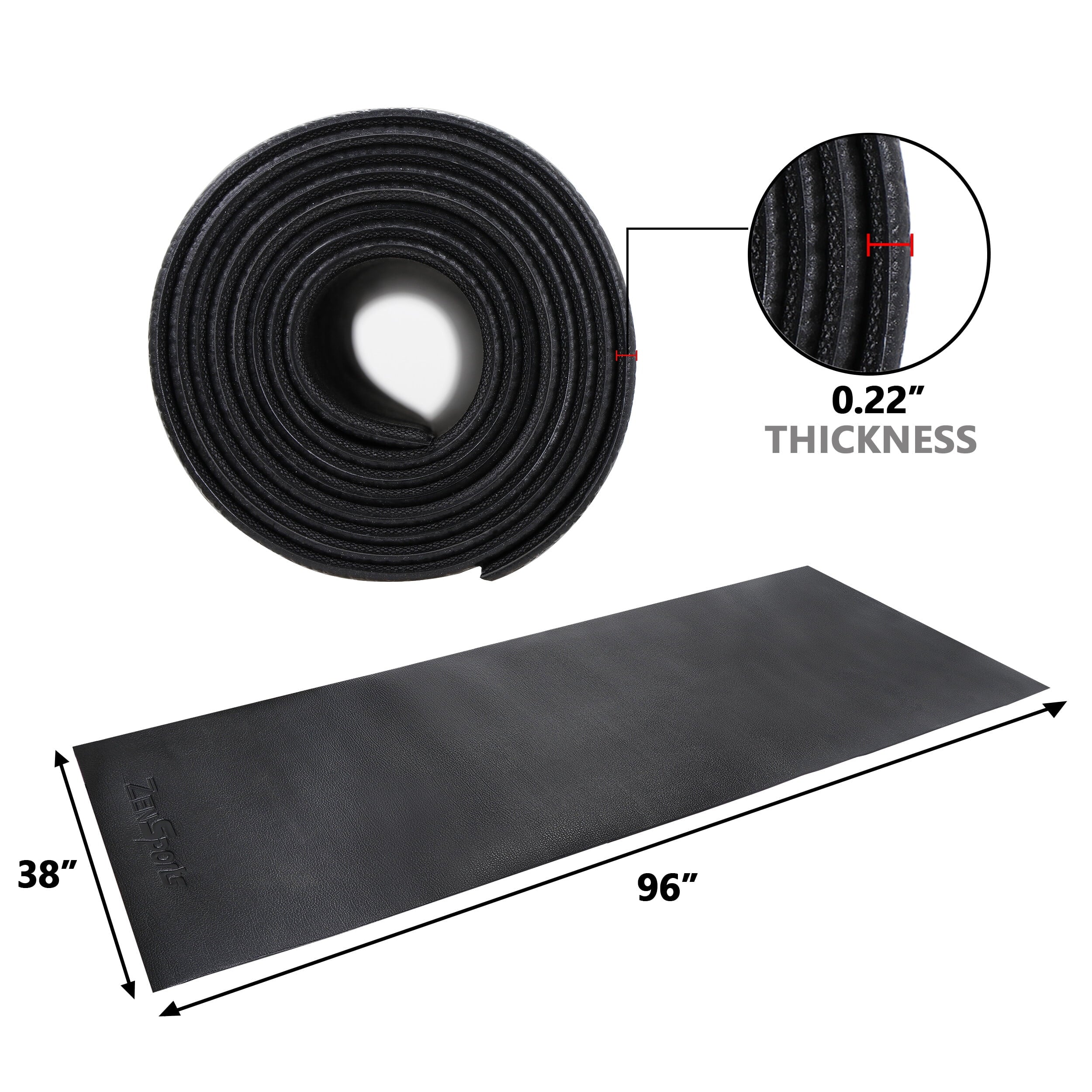 ZenSports 8ft x3ft High-Density Treadmill Mat, Exercise Equipment Mat, Large Fitness Gym Mat, Black