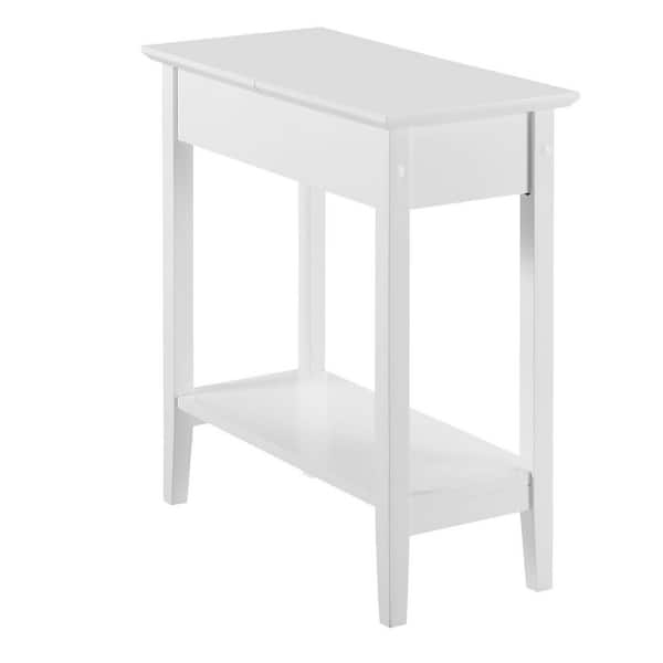 White 1-Drawer Narrow End Table with Storage, Nightstand Flip Top Narrow Side Tables for Small Spaces, Slim End Table