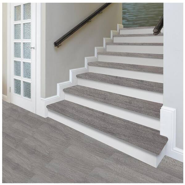Aiden Platinm/Alberta Sprc/Baneberry Ok 47in.Lx12.15in.Wx2.28in.T Laminate Stair Tread and Reversible Riser Kit Adhesive