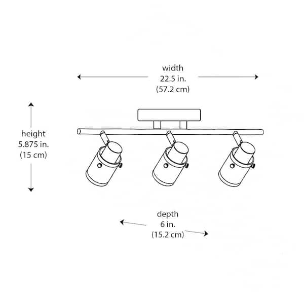 22.5 in. 3-Light Brushed Nickel Track Light Fixture with Frosted Glass Shades