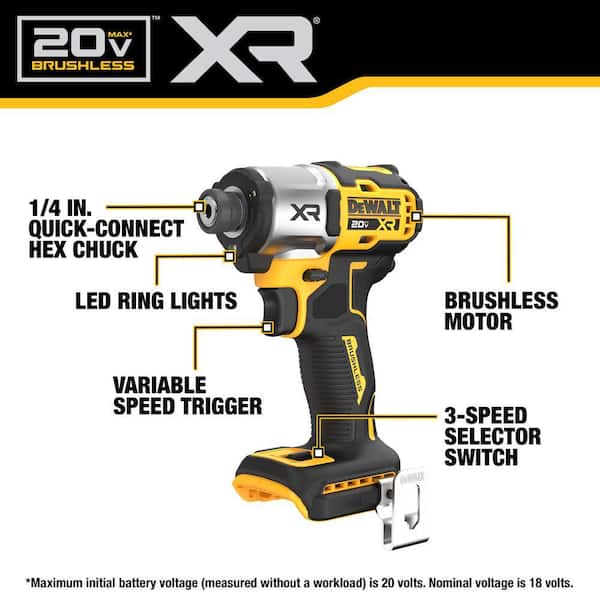20-Volt Maximum XR Cordless Brushless 1/4 in. 3-Speed Impact Driver (Tool-Only)
