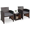 Costway 3PCS Patio Rattan Wicker Furniture Cushion Sofa Coffee Table Red