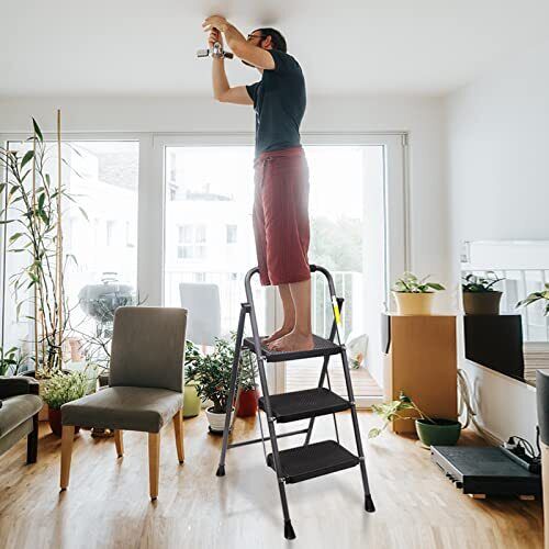 3 Step Ladder Folding Step Stool With Antislip Wide Pedal Convenient Handgrip An