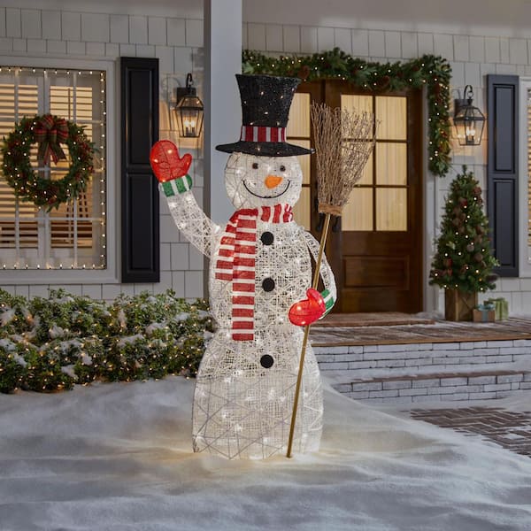 6 ft. Warm White LED Snowman with Broom Stick Holiday Yard Decoration