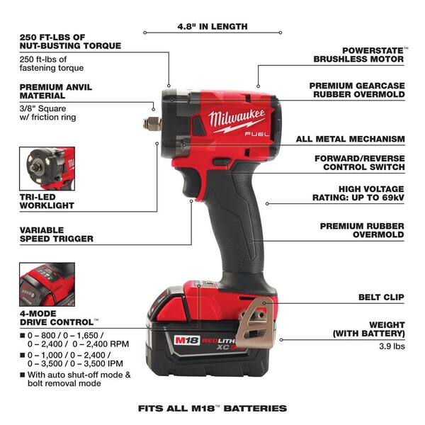 M18 FUEL 18- V Lithium-Ion Brushless Cordless 1/2 in. & 3/8 in. Impact Wrench w/Friction Ring Kit w/ 5.0 Ah Battery