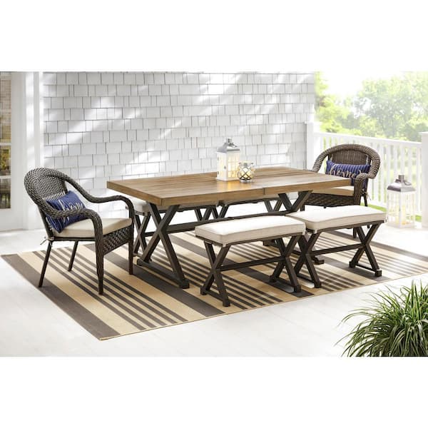Mix and Match 72 in. Rectangular Metal Outdoor Dining Table with Farmhouse Trestle Base and Tile Tabletop