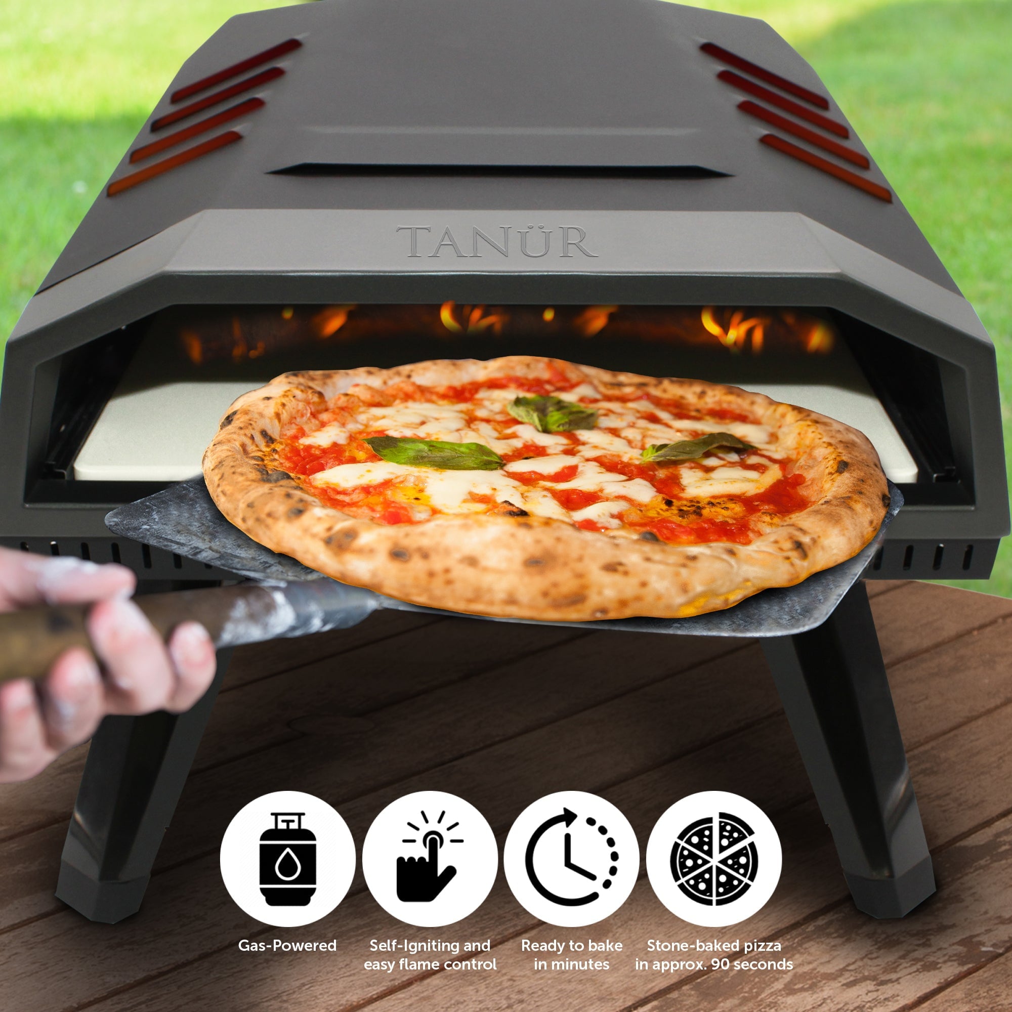 Flame King TANUR 12-inch Portable Outdoor Propane Pizza Oven Countertop for Camping, Backyard, and Tailgating, Multiple Air Vents, Piezo Auto Ignition, Non-Stick Pizza Stone