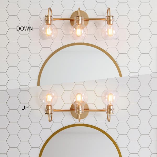 Stockton Modern 3-Light Gold Bathroom Vanity Light Powder Room Wall Sconce with Clear Globe Glass Shades
