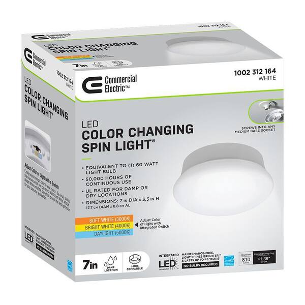 Spin Light 7 in. Closet Light LED Flush Mount Ceiling Light 3000K 4000K 5000K Selectable Laundry Room Hallway Stairway