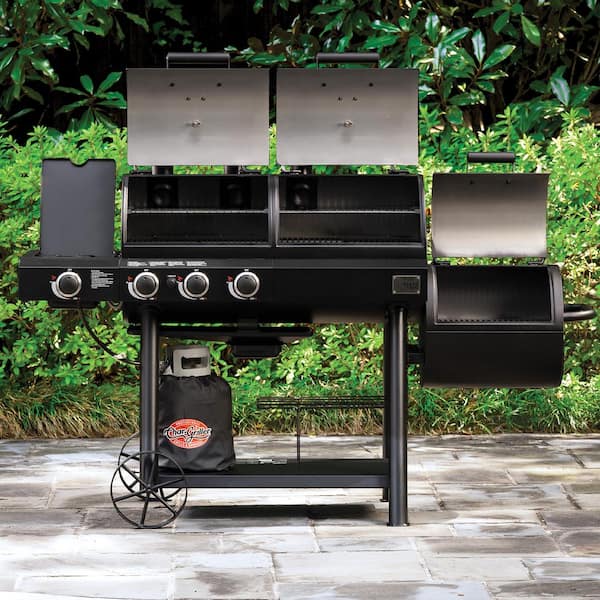 Texas Trio 4-Burner Dual Fuel Grill with Smoker in Black