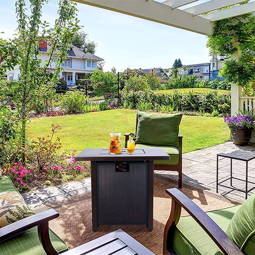 SEGMART Square Propane Fire Pit Table, Outdoor Gas Fire Pit Table with Lava Rocks and Lid, Gas Heater for Bonfire Patio Garden Backyard, 28-Inch 50,000 BTU Auto-Ignition Fire Table, CSA Certification