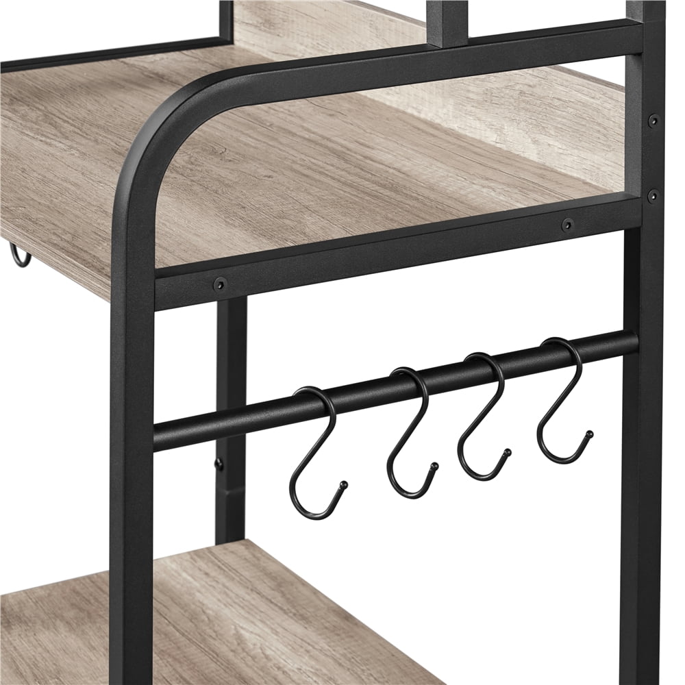 Topeakmart 4 Tiers Industrial Wooden Kitchen Baker's Rack with 8 S-Hooks, Gray