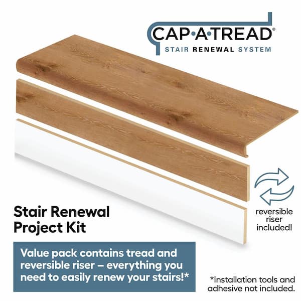 Eagle Plains Oak 47 in. L x 12.15 in. W x 2.28 in. T Laminate Stair Tread and Reversible Riser Kit Adhesive