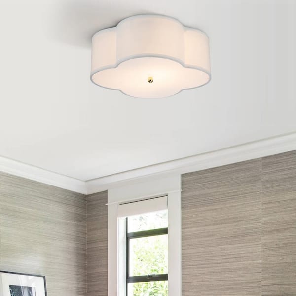 17 in. 2-Lights White Linen Flush Mount with Acrylic diffuser