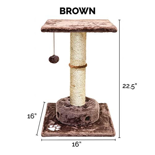 FurHaven Pet Products Cat Playground Scratching Post Furniture with Cat-IQ Busy Box - Brown, 22.5