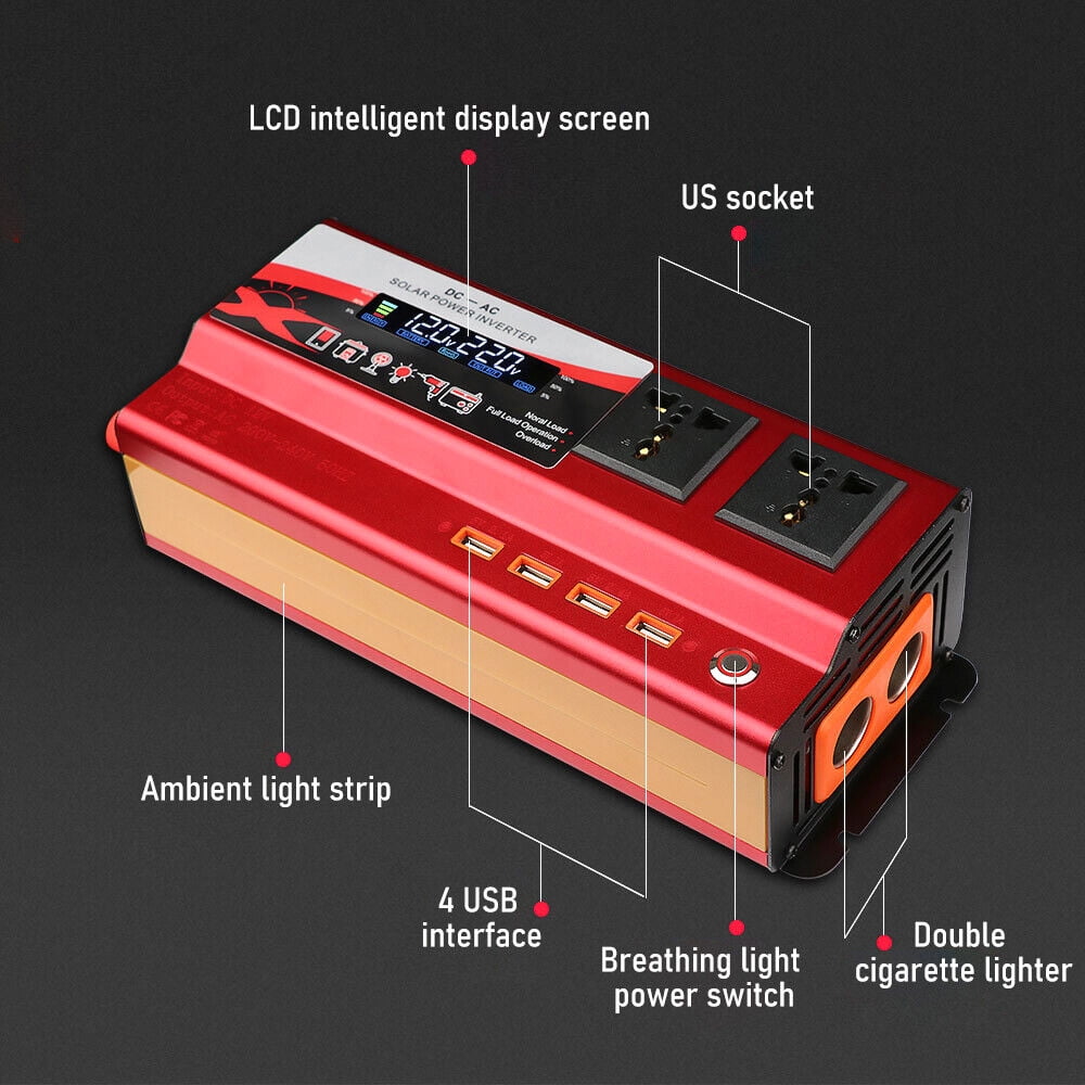 MDHAND 3000/4000/6000W Vehicle Car Power Inverter DC 12V to AC 110V Converter Modified Sine Wave,4 USB Outlets RV Solar Converter LED