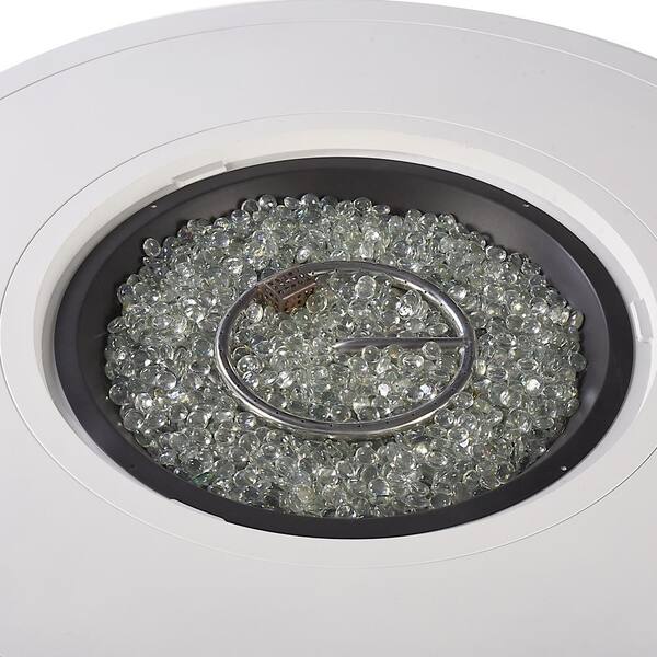 44 in. x 44 in. White Round Aluminum Propane Fire Pit Table with Glass Beads, 2 Covers, Lid, 55,000 BTUs