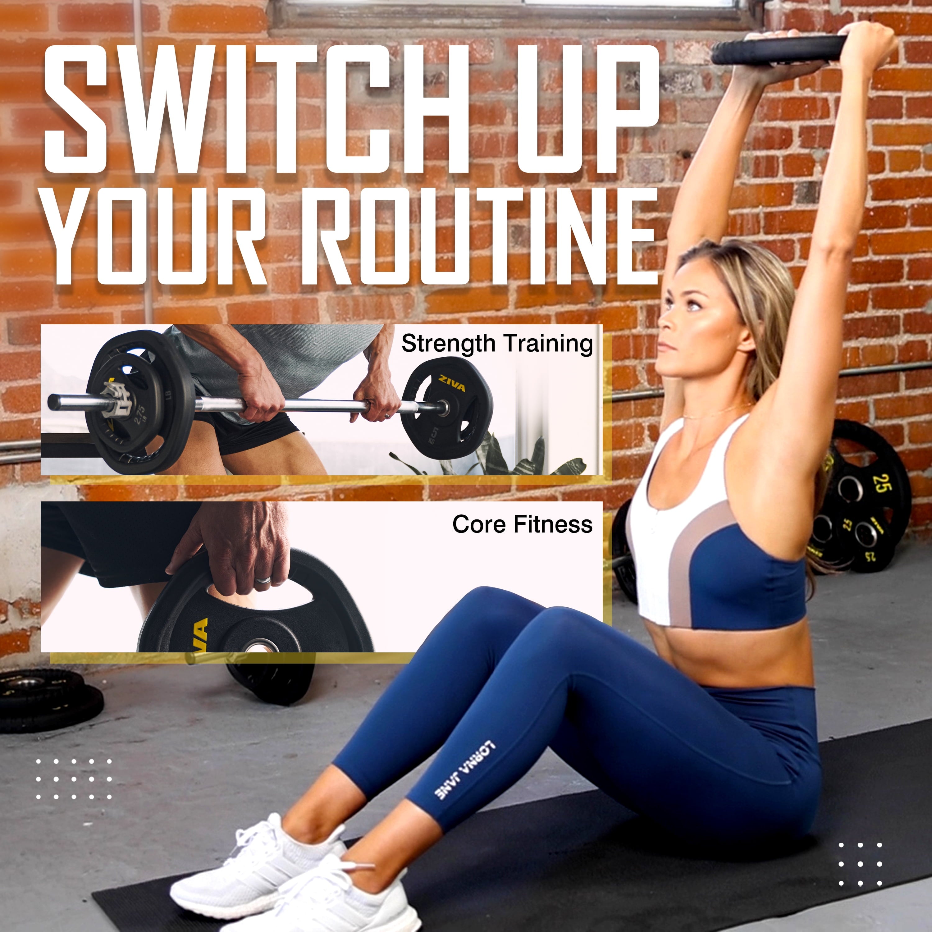 ZIVA RPU Studio Barbell Adjustable Weight Set - 6 High Grade RPU Coated Grip Plates (2 x 2.5lb, 2 x 5lb, 2 x 10lb) 1.18