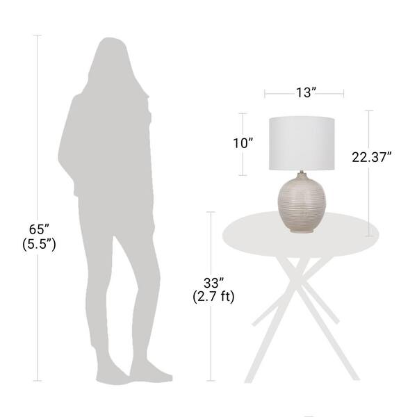 Finch 22 in. Distressed White Ribbed Table Lamp with White Linen Shade