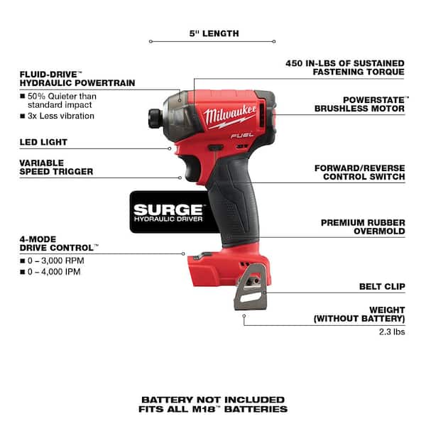 M18 FUEL SURGE 18V Lithium-Ion Brushless Cordless 1/4 in. Hex Impact Driver (Tool-Only)