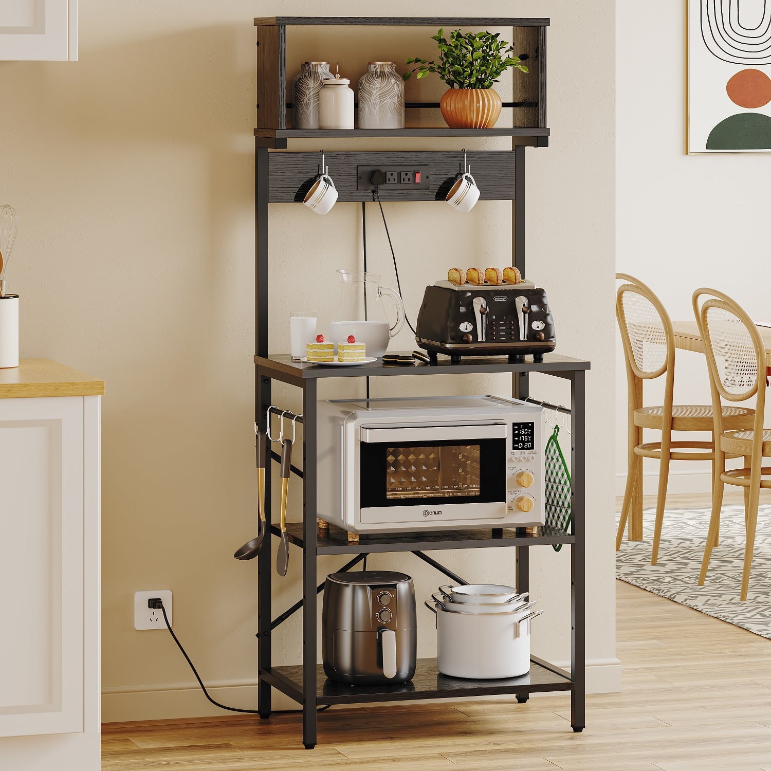 Bestier 60.3 inch 5-Tier Kitchen Bakers Rack with Power Outlets Microwave Cart in Black