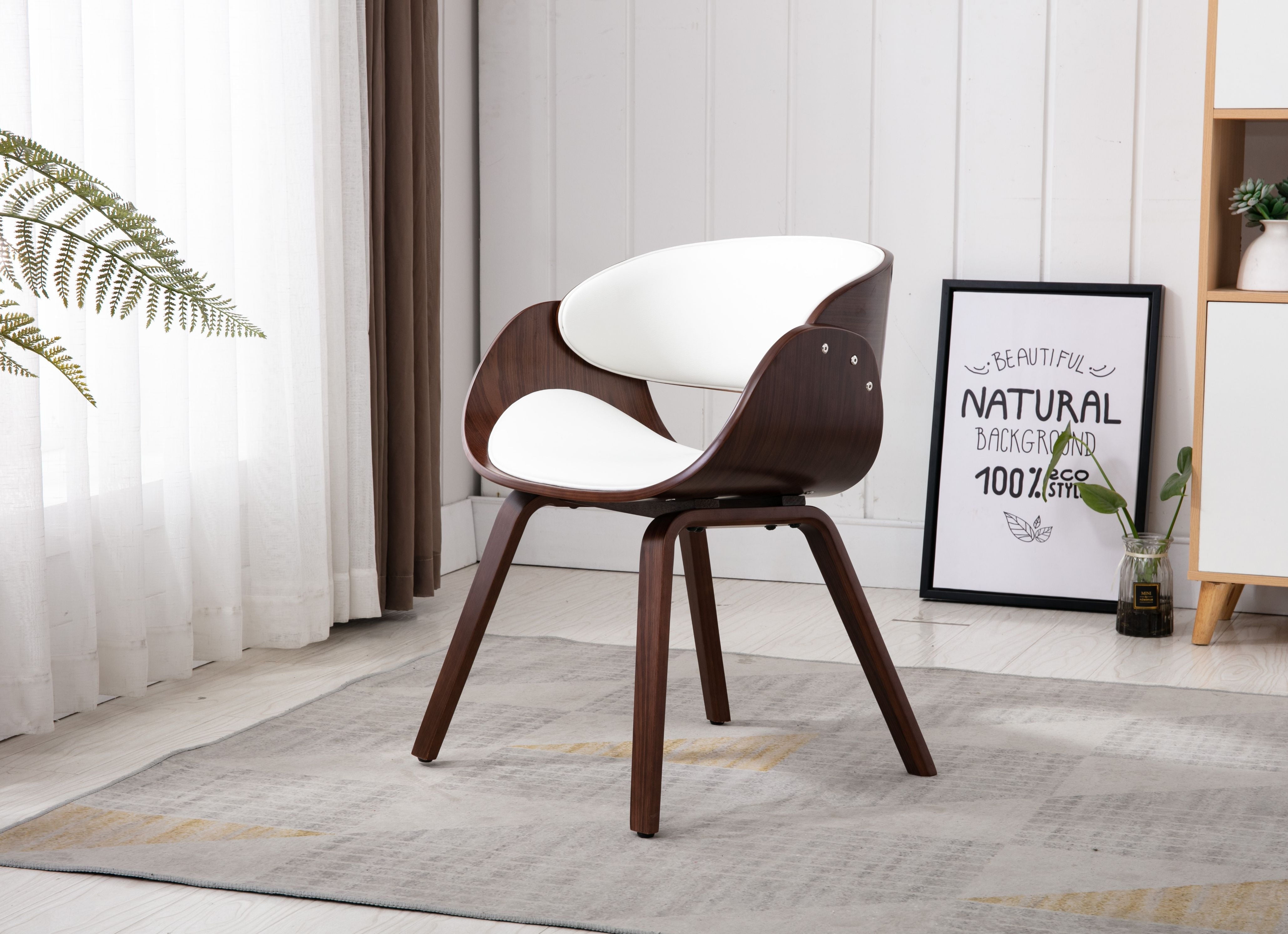 Vanity Art Mid-Century Style Butterfly Dining Chair and Walnut Wood Finish (White)