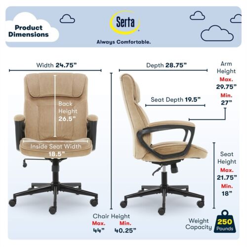 Serta Hannah Microfiber Office Chair with Headrest Pillow Plush Beige