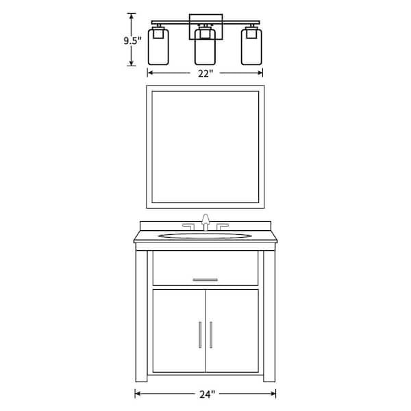 22 in. 3-Light Black Vanity Light with Clear Glass Shade