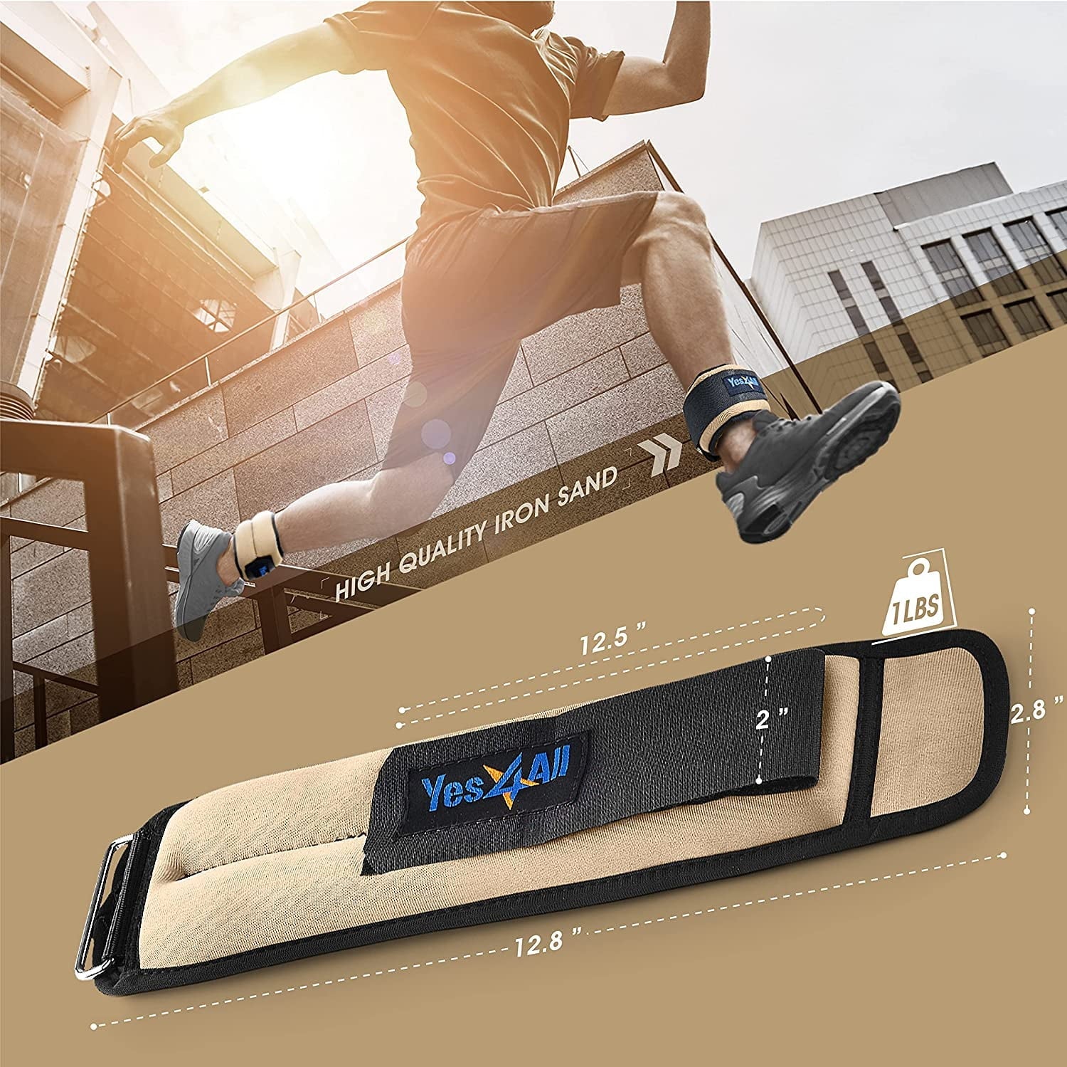 Yes4All 1 lbs Ankle Wrist Neoprene Weight, Beige, Pair