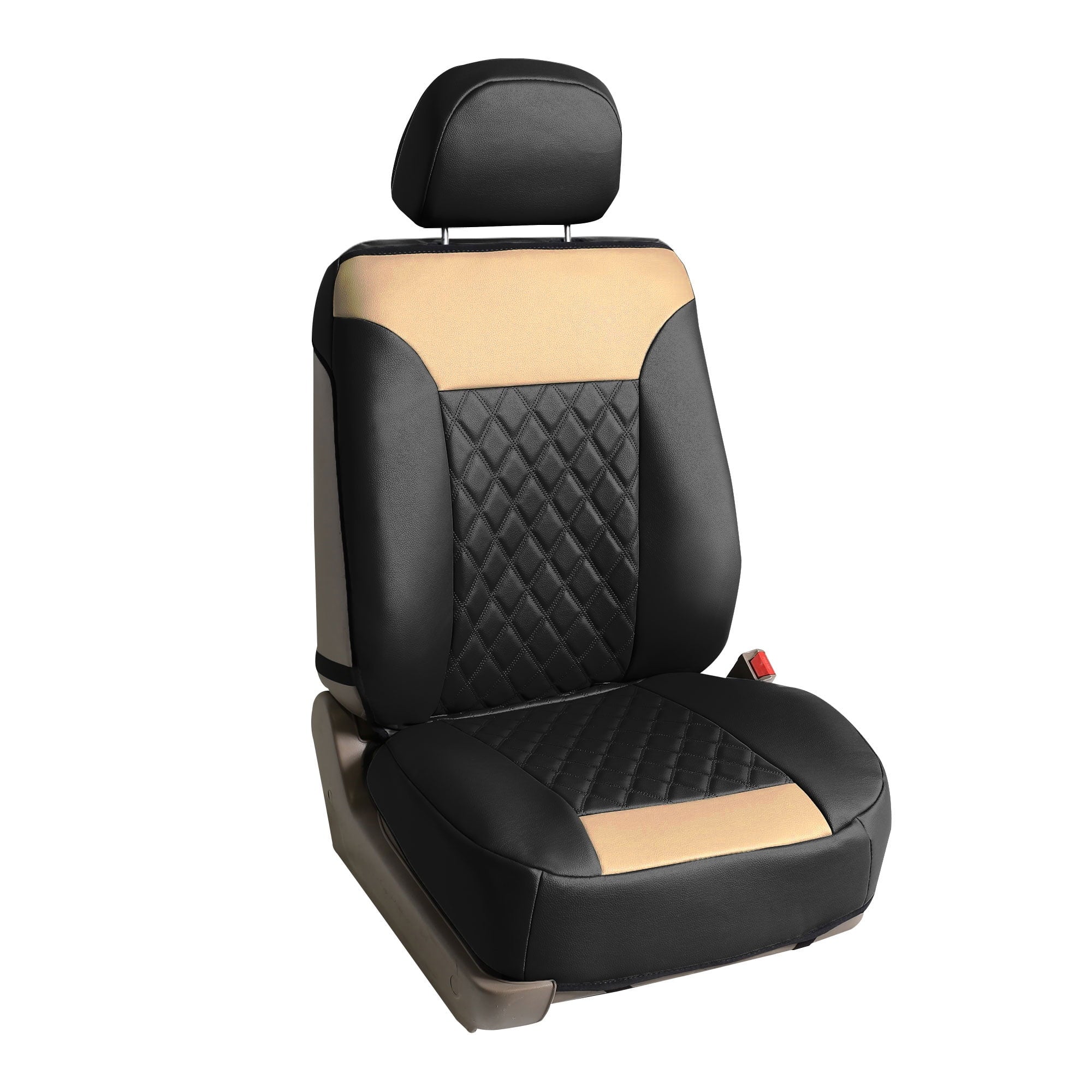 FH Group Deluxe Faux Leather Diamond Pattern Front Seat Car Seat Cushions with Air Freshener Black