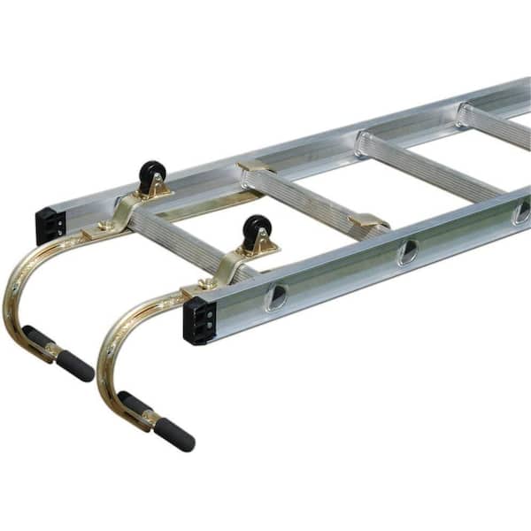 Heavy Duty Zinc Plated Steel Ladder Roof Hook with Wheel Rubber Grip T-Bar 2-Pack