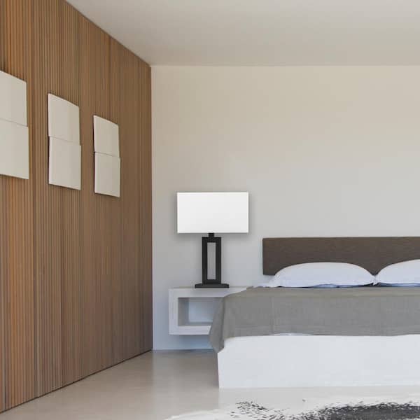 D'Alessio 20 in. Matte Black Table Lamp with White Linen Shade