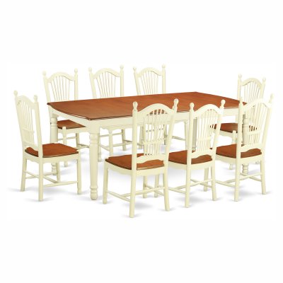 Dinette Table Set -Kitchen Dinette Table And Kitchen Dining Chairs-Finish:Linen White,Number of Items:9,Shape:Rectangular,Style:Wood Seat