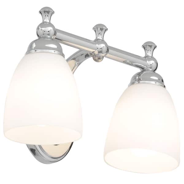 Solomone 13.4 in. 2-Light Polished Chrome Bathroom Vanity Light Fixture with Opal Glass Shades