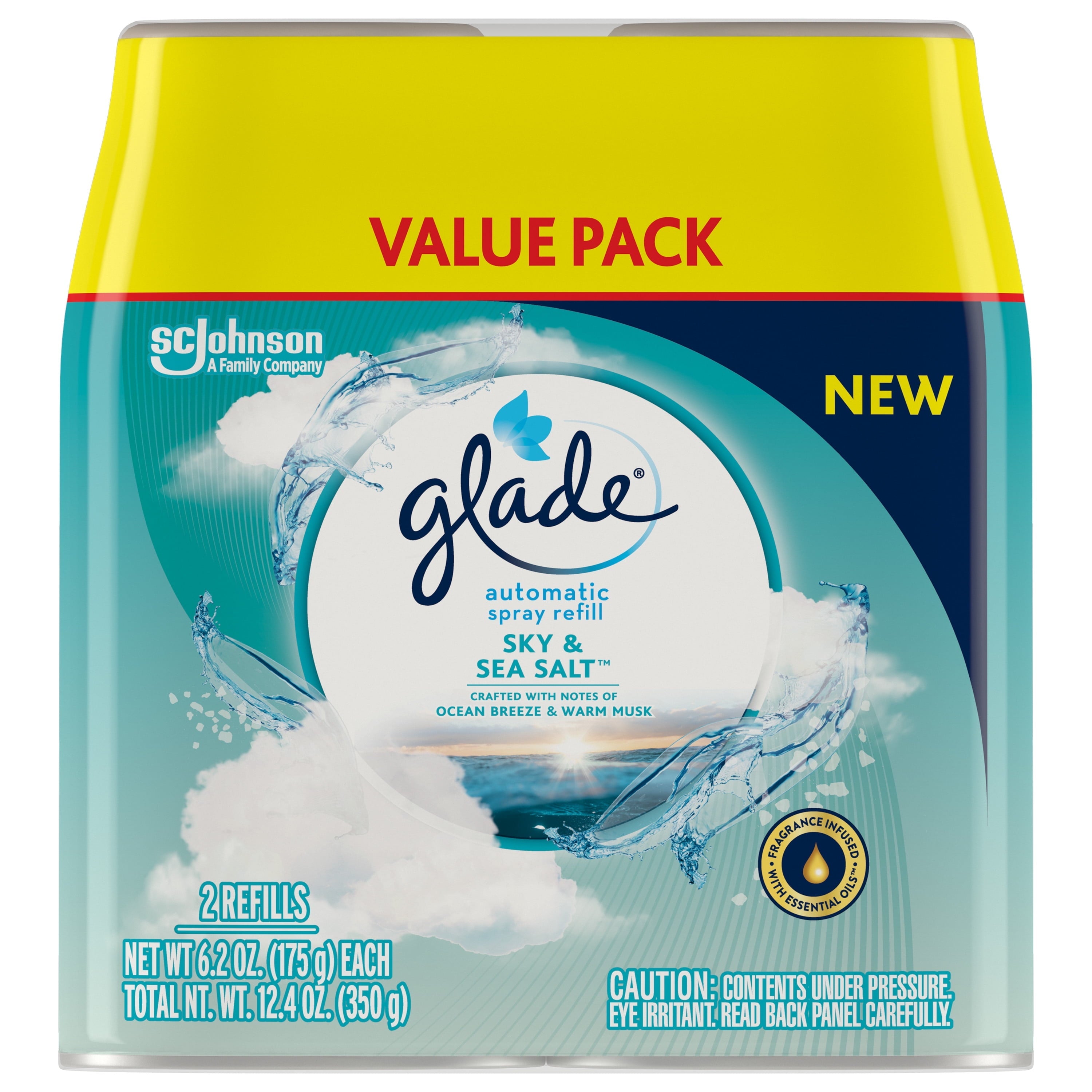 Glade Automatic Spray Refills, Air Freshener, Sky & Sea Salt, 6.2 Oz Each, Pack of 2