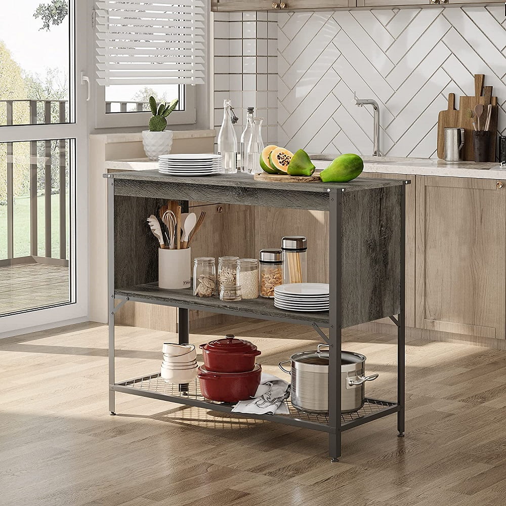 Bestier Farmhouse Portable Small Kitchen Island with Storage Coffee Bar Shelf Grey