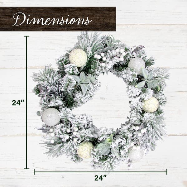 24 in. Artificial Christmas Wreath with Glitter Ornaments, Leaves and Berries