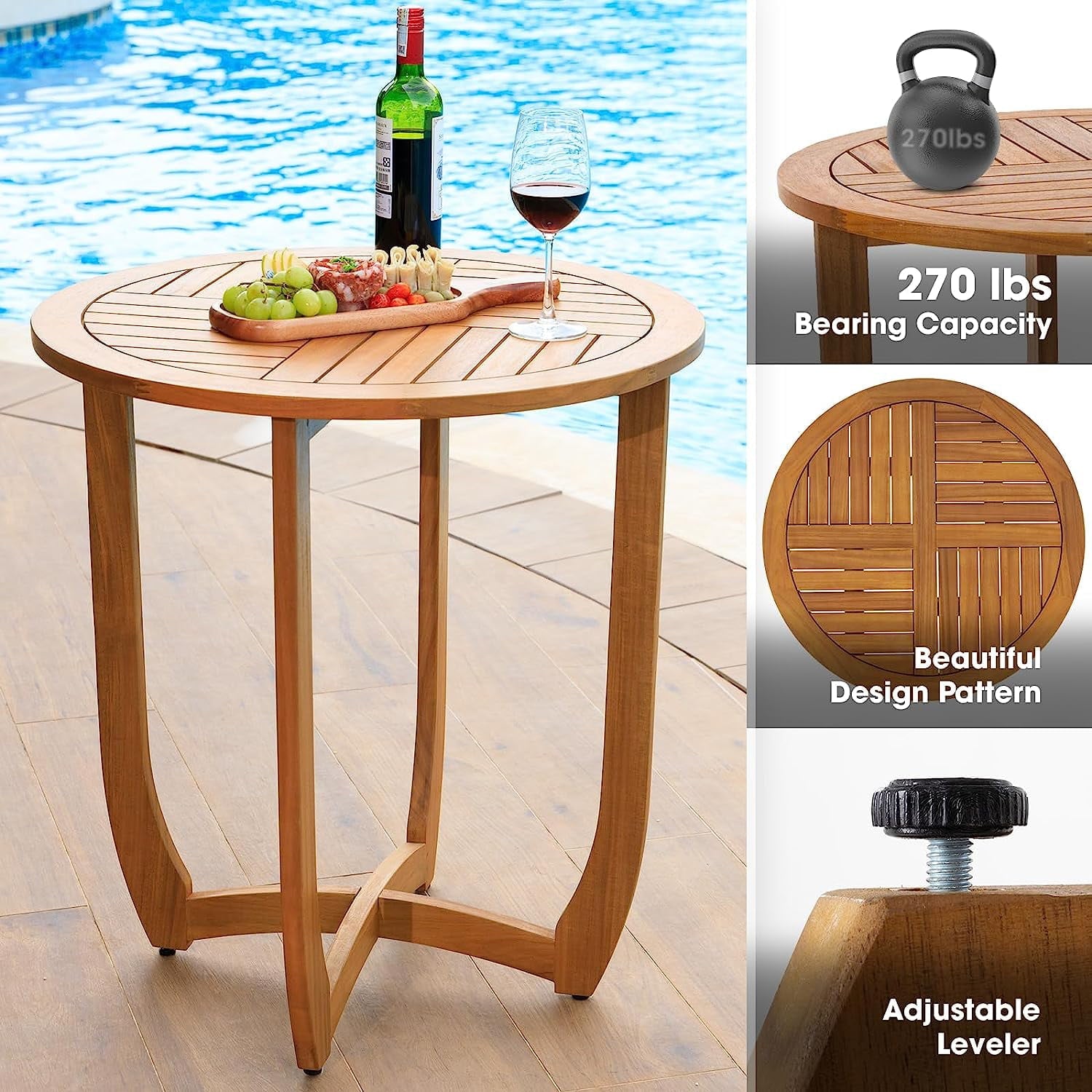 AILE Acacia Wood Bistro Patio Dining Table - Modern Design, 270lbs Heavy Duty