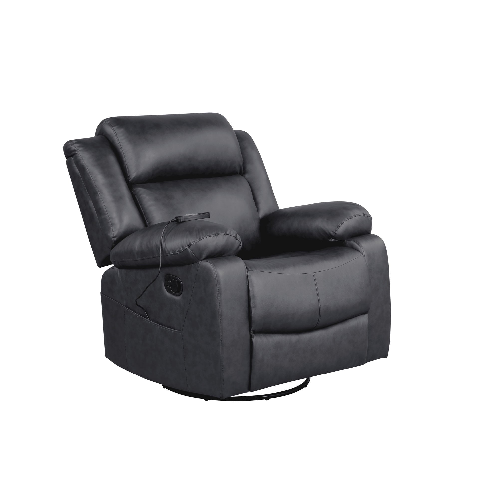 Elm & Oak Maxima Standard Manual Swivel Recliner with Massage and Heat, Black Faux Leather