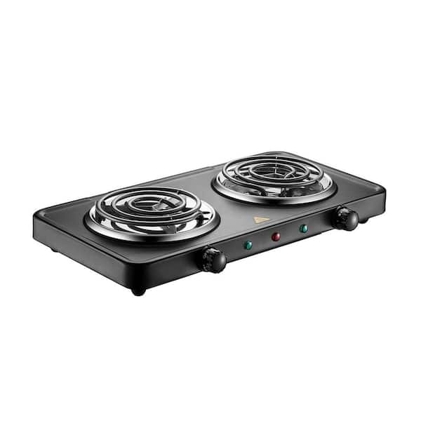 Black 2-Burner 7.4 in. Portable Electric Cooktop Hot Plate