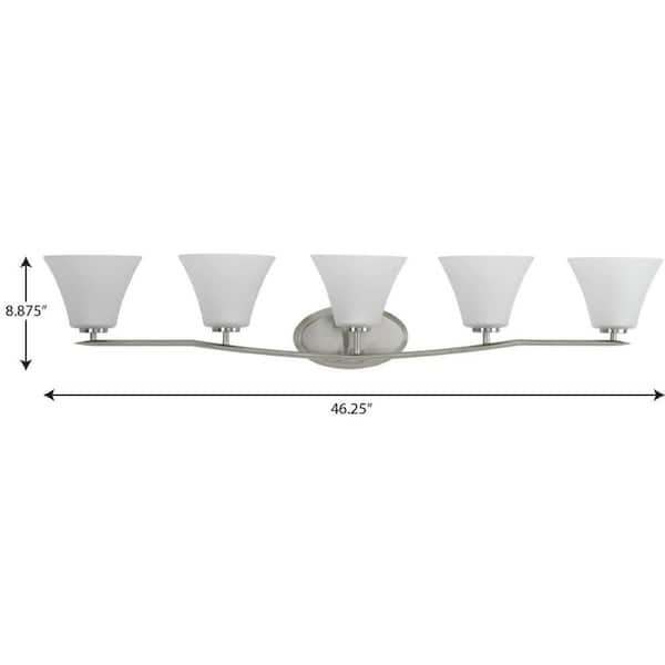 Bravo Collection 46 in. 5-Light Brushed Nickel Etched Glass Modern Bath Vanity Light
