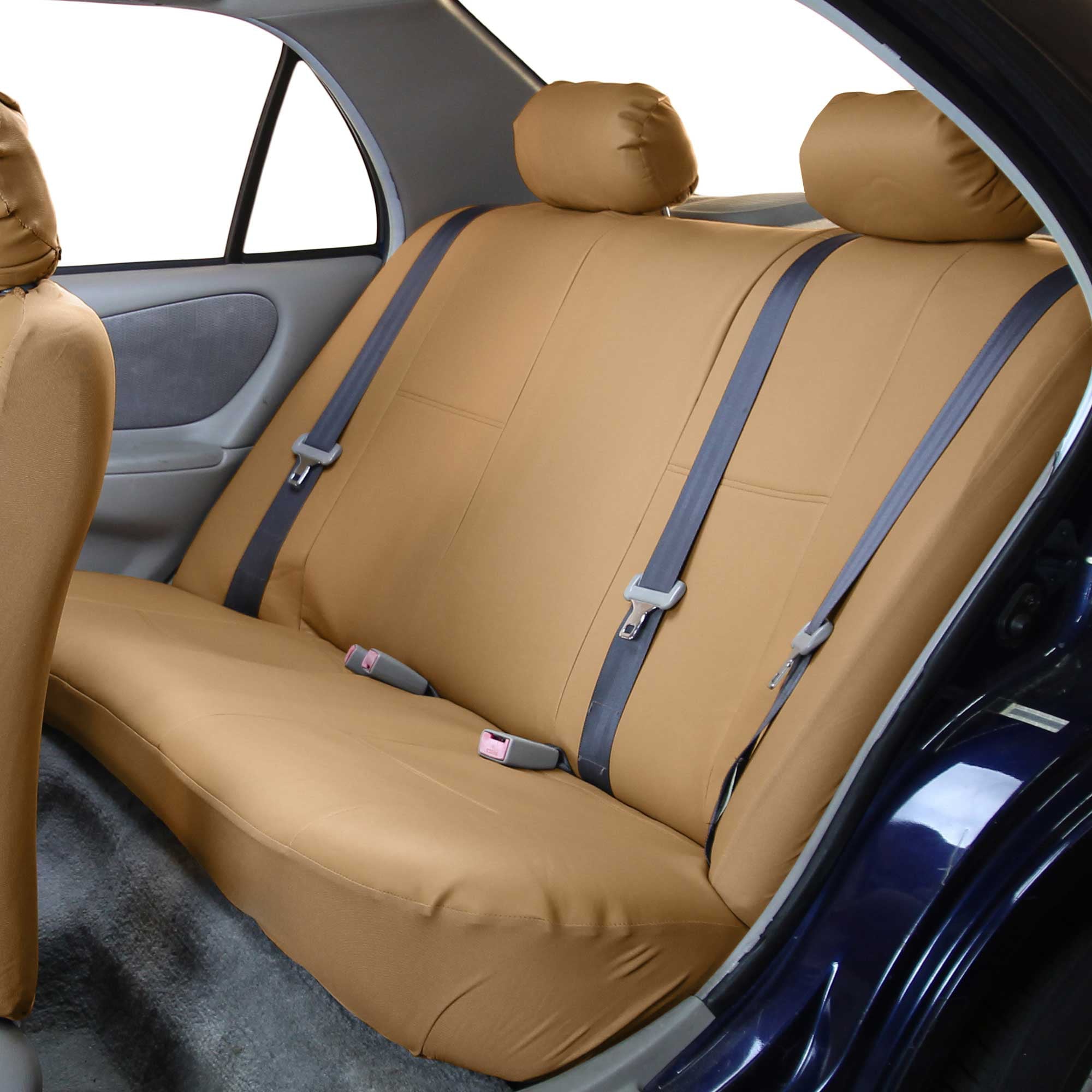 TLH Premium PU Leather Seat Covers Rear, Tan Car Seat Cover Universal Fit Interior Accessories, Automotive Seat Covers Accessories for Cars, Auto, Trucks, SUV, Car Seat Protector
