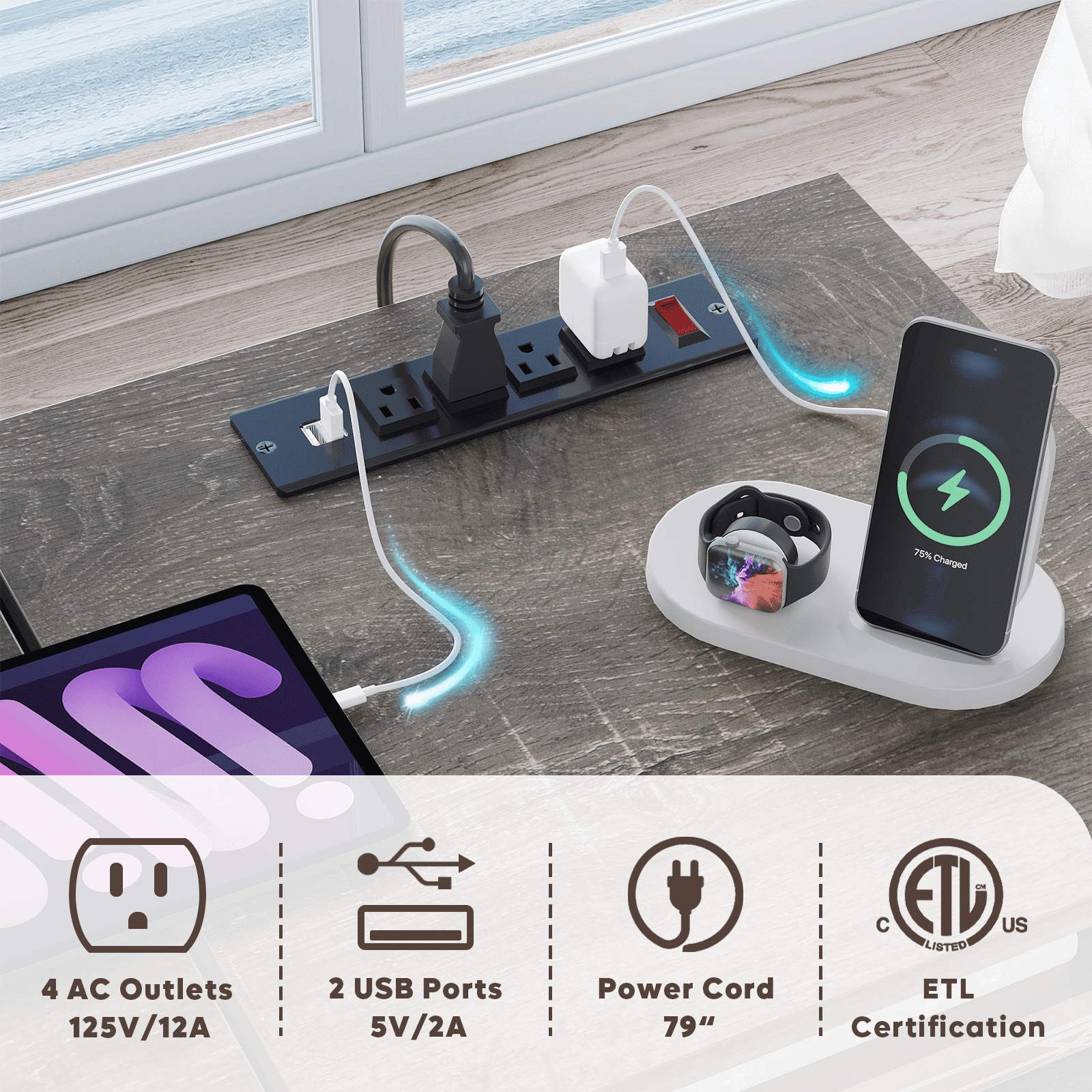 Bestier Computer Desk with Drawers Power Outlet  60