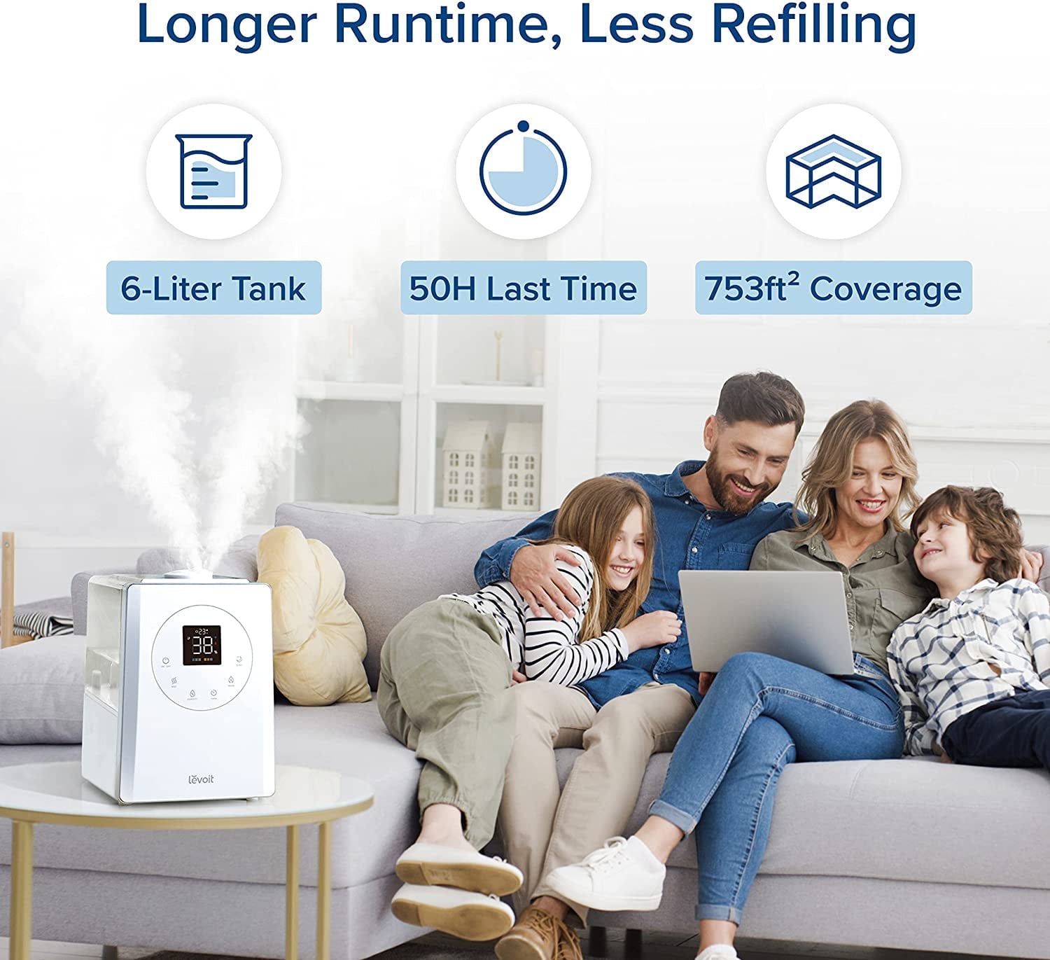 Levoit Smart Warm and Cool Mist Humidifier for Room, 6L Top Fill Air Vaporizer for Large Rooms, LV600s, White